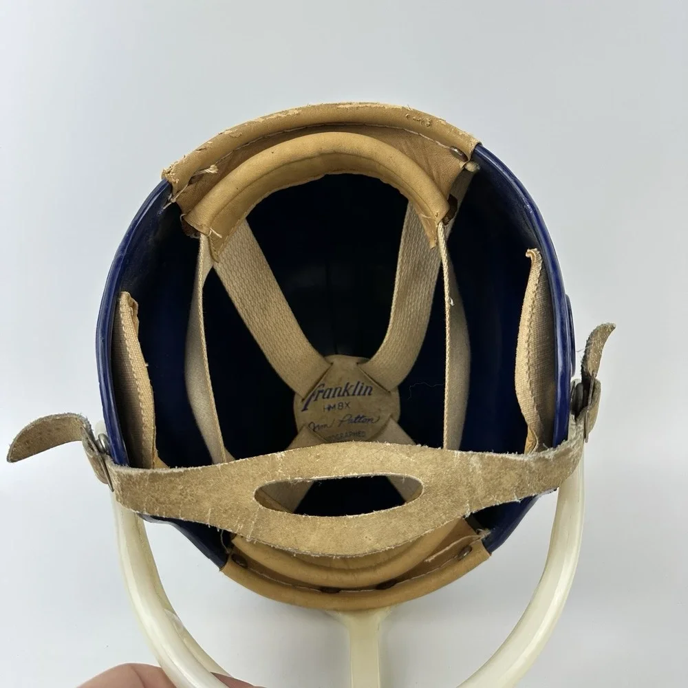 Vintage Franklin football helmet blue HM 8 Jim Patton autographed model Leather